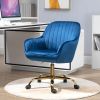 360¬∞ Dark Blue Velvet Swivel Chair With High Back, Adjustable Working Chair With Golden Color Base