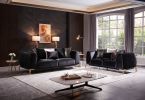 Majestic Shiny Thick Velvet Fabric Upholstered 2PC Living room set made with wood in Black