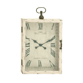 DecMode 20" x 34" White Wood Pocket Watch Style Wall Clock with Hinged Door