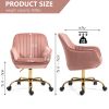 360¬∞ Pink Velvet Swivel Chair With High Back, Adjustable Working Chair With Golden Color Base