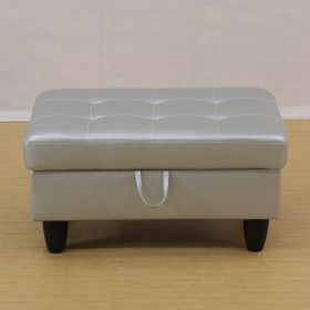 Silver White Semi PU Synthetic Leather Storage Ottoman