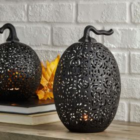 Way To Celebrate Metal Pumpkin Tea Light Holder Black, 11 inch