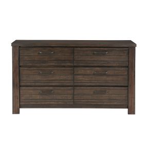 Rustic Style 1pc Dark Brown Dresser of 6x Drawers Black Metal Hardware Wooden Bedroom Furniture