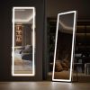 3 Color Lighting Mirror with LED Lights, 64"x21" Lighted Floor Standing Mirror with Stand