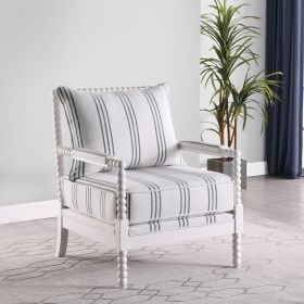 White and Navy Upholstered Stripe Accent Chair