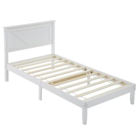 Twin Size Solid Wood Platform Bed Frame with Headboard White