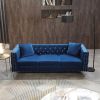 2 Piece Modern Velvet Living Room Set with Sofa and Loveseat; Jeweled Button Tufted Copper Nails Square Arms; 4 Pillows Included; Blue