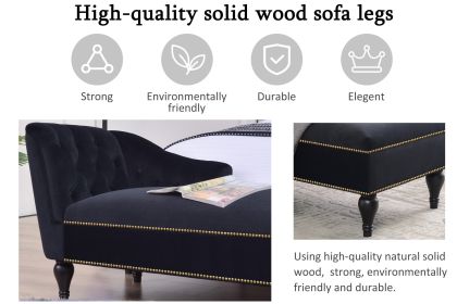 [New+Video] 58''Velvet Chaise Lounge,Button Tufted Right Arm Facing Lounge Chair with Nailhead Trim & Solid Wood Legs for Living Room or Office