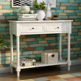 Console Table Traditional Design with Two Drawers and Bottom Shelf (Ivory White)