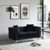 2 Piece Modern Velvet Living Room Set with Sofa and Loveseat; Jeweled Button Tufted Copper Nails Square Arms Black; 4 Pillows Included