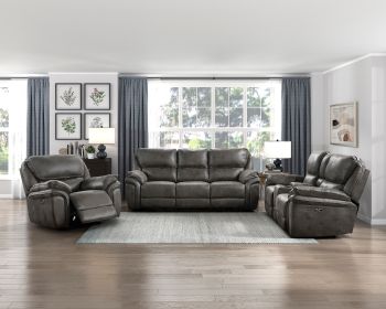 Plush Modern Living Room Sofa Set 3pc Power Reclining Sofa Loveseat Chair Gray Microfiber Upholstery USB port Solid Wood Frame Furniture