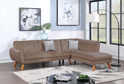 Contemporary 2-Pcs Sectional Set Living Room Furniture Light Brown Velvet Couch Left Facing Sofa, Right Facing Chaise Plush Cushion