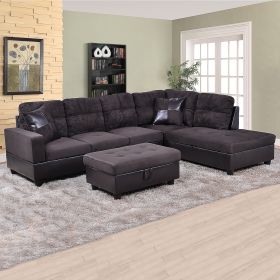 Dark Brown Flannel And PVC 3-Piece Couch Living Room Sofa Set B