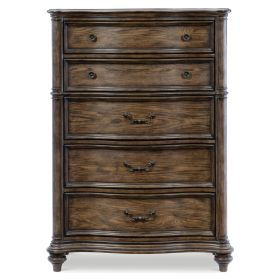 Traditional Chest of 5 Drawers Classic Brown Oak Finish 1pc Wooden Formal Bedroom Furniture Decorative Drawer Pulls