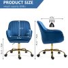 360¬∞ Dark Blue Velvet Swivel Chair With High Back, Adjustable Working Chair With Golden Color Base