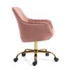 360¬∞ Pink Velvet Swivel Chair With High Back, Adjustable Working Chair With Golden Color Base