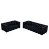 2 Piece Modern Velvet Living Room Set with Sofa and Loveseat; Jeweled Button Tufted Copper Nails Square Arms Black; 4 Pillows Included