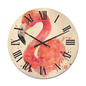 Designart 'Abstract Portrait of Pink Flamingo I' Farmhouse Wood Wall Clock(Size 16" x 16")