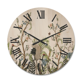 Designart 'Border With Peonies and Cranes In Chinoiserie Style' Traditional Wood Wall Clock(Size 16" x 16")