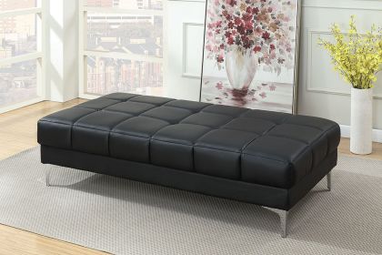 Black Bonded Leather Extra large Ottoman Metal Legs 1pc Ottoman