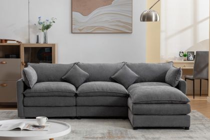 Modular Sectional Sofa, 3-Seater Sofa with Ottoman, Modern L-Shaped Sofa for Living Room Bedroom Apartment