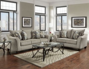 Camero Fabric Pillowback 2-Piece Living Room Set, Sofa and Loveseat, Gray