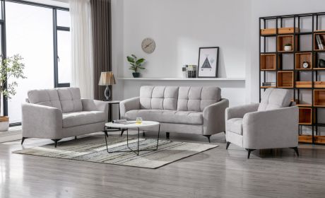 Callie Light Gray Woven Fabric Sofa Loveseat Chair Living Room Set