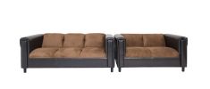 Faux Leather and Chenille Loveseat and Sofa Set for Living Room, Modern D√©cor Couch Sets for Living Room, Bedrooms with Solid Wood Frame (Brown)