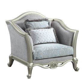 ACME Qunsia Chair w/2 Pillows, Light Gray Linen & Champagne Finish LV01119