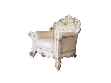 ACME Vendom Chair w/Pillow, Champagne PU & Antique Pearl Finsih LV01326