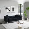 2 Piece Modern Velvet Living Room Set with Sofa and Loveseat; Jeweled Button Tufted Copper Nails Square Arms Black; 4 Pillows Included