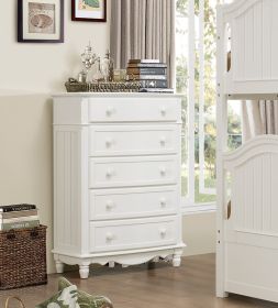 Classic Traditional White Finish 5 Drawers Storage Chest 1pc Decorative Accents Wooden Bedroom Furniture Turned Feet