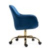 360¬∞ Dark Blue Velvet Swivel Chair With High Back, Adjustable Working Chair With Golden Color Base