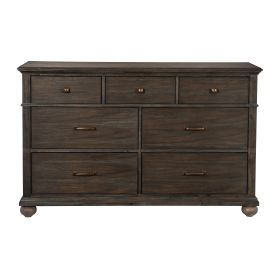 Classic Rustic Brown Finish Dresser of 7 Drawers Wooden Bedroom Furniture 1pc Rustic Style