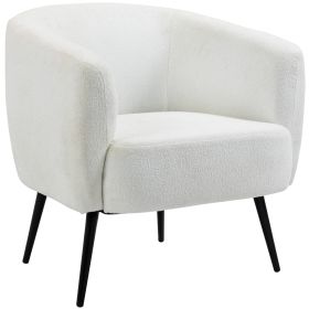 Teddy Fleece Fabric Accent Chair, Mid Century Modern Barrel Armchair with Metal Legs and Soft Padding