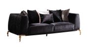 Majestic Shiny Thick Velvet Fabric Upholstered 2PC Living room set made with wood in Black