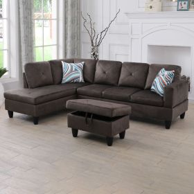 Espresso Flannel Living Room Sofa Set