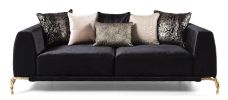 Majestic Shiny Thick Velvet Fabric Upholstered 2PC Living room set made with wood in Black