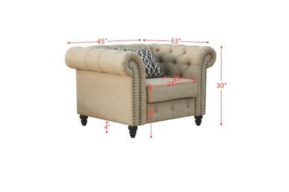 ACME Aurelia Chair w/1 Pillow, Beige Linen 52422