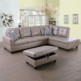 Latte Color Semi PU Synthetic Leather 3-Piece Couch Living Room Sofa Set