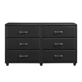 Contemporary Design Black Dresser 1pc 6x Drawers Faux Leather Upholstery Plywood Engineered Wood