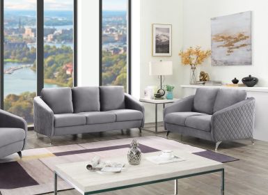 Sofia Gray Velvet Fabric Sofa Loveseat Living Room Set