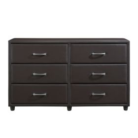 Contemporary Design Bedroom 1pc Dresser of 6 Drawers Faux Leather Upholstery, Dark Brown Furniture