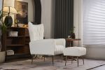 Modern Accent Chair with Ottoman, Comfy Armchair for Living Room, Bedroom, Apartment, Office (White)