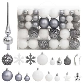 111 Piece Christmas Bauble Set White and Gray Polystyrene