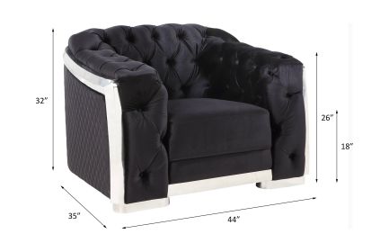 ACME Pyroden Chair in Black Velvet & Chrome Finish LV00298