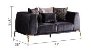 Majestic Shiny Thick Velvet Fabric Upholstered 2PC Living room set made with wood in Black