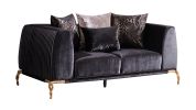 Majestic Shiny Thick Velvet Fabric Upholstered 2PC Living room set made with wood in Black