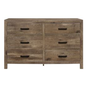 Rustic Style Dresser w 6 Storage Drawers Weathered Pine Finish Wooden Bedroom Furniture