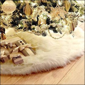 White Christmas Tree Skirt Base Faux Fur Xmas Floor Mat Ornaments Decoration (size: 90cm)